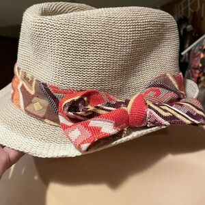 Milani Cream Hat with Red Patterned Band